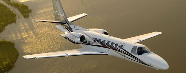 Business jet in flight